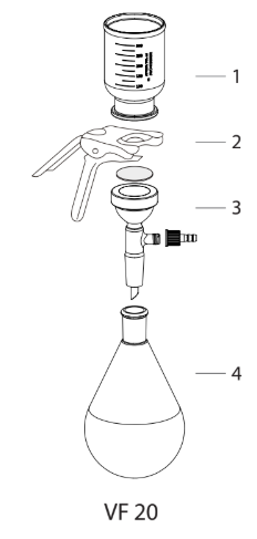 VF 20, 47 mm glass filtration apparatus set for evaporation